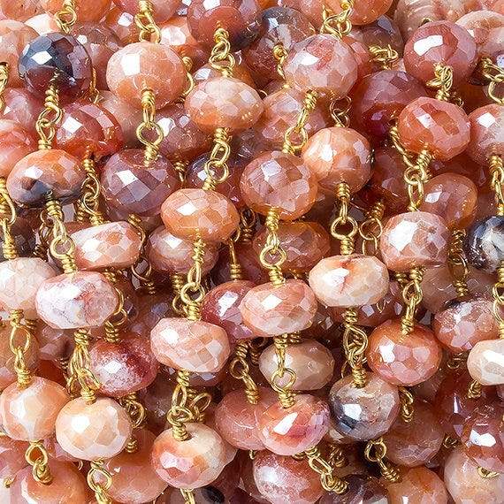 7mm Mystic Multi Gem faceted rondelle Gold Chain by the foot 26 beads - Beadsofcambay.com