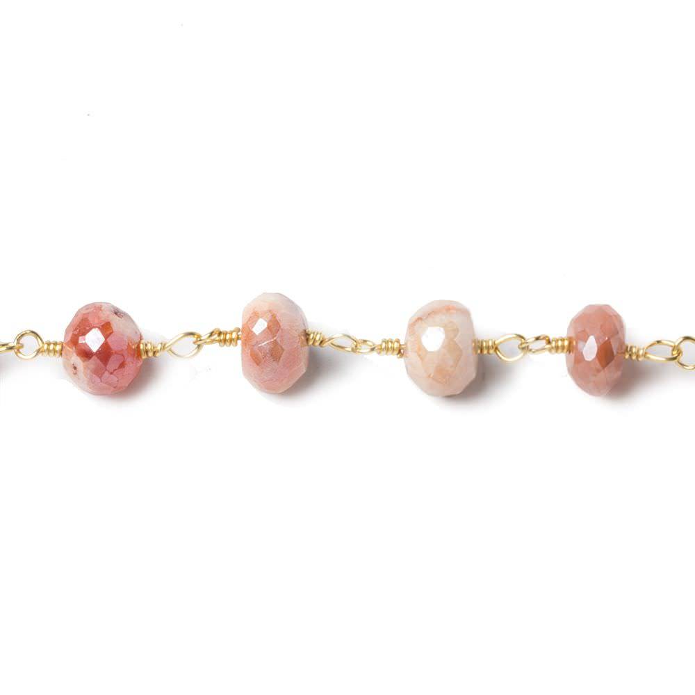 7mm Mystic Multi Gem faceted rondelle Gold Chain by the foot 26 beads - Beadsofcambay.com