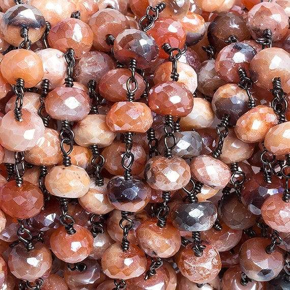 7mm Mystic Multi Gem faceted rondelle over .925 Silver Chain by the foot 26 beads - Beadsofcambay.com