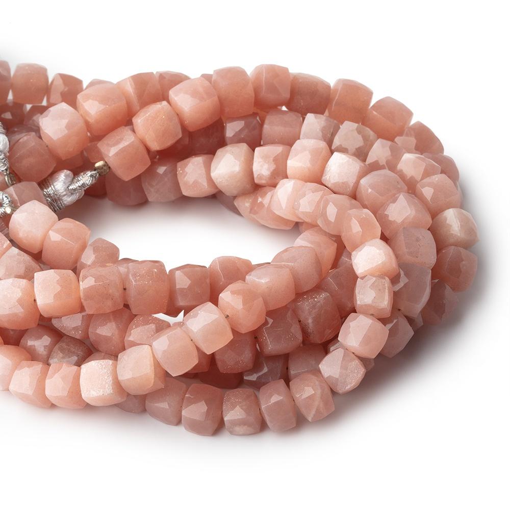 7mm Peach Moonstone Faceted Cube Beads 8 inch 28 pieces A - Beadsofcambay.com