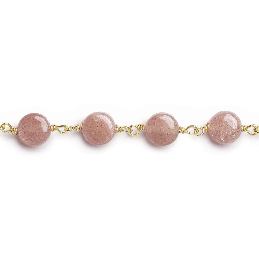 7mm Peach Moonstone puffy plain coin Vermeil Chain by the foot 23 pcs AA - Beadsofcambay.com