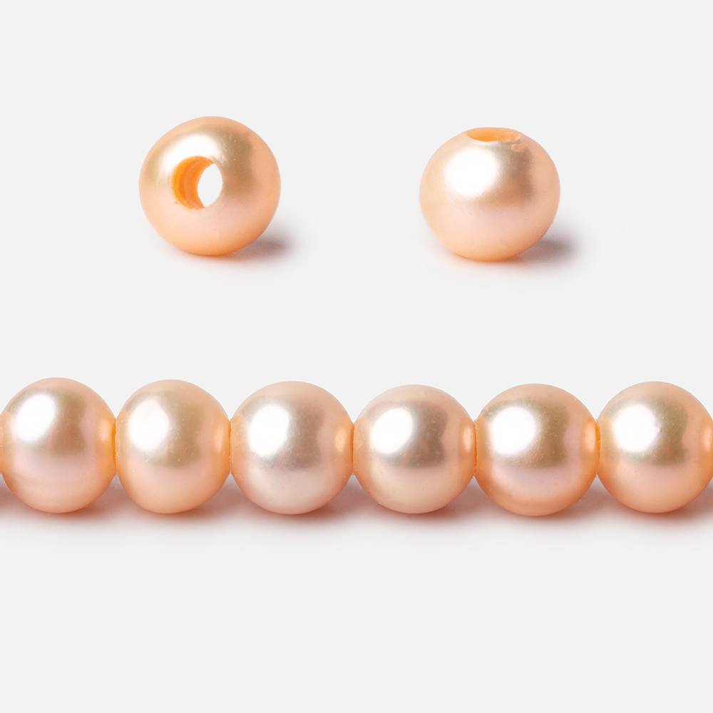 7mm Peach Off Round 2.5mm Large Hole Freshwater Pearls 16 inch 62 pieces - Beadsofcambay.com