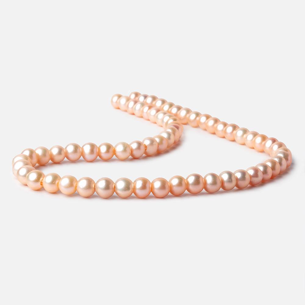 7mm Peach Off Round 2.5mm Large Hole Freshwater Pearls 16 inch 62 pieces - Beadsofcambay.com