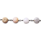 7mm Pink Peruvian Opal plain coin Black Gold plated Chain by the foot - Beadsofcambay.com