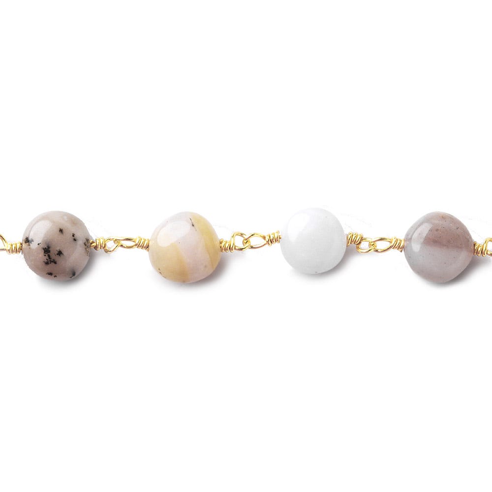 7mm Pink Peruvian Opal plain coin Gold plated Chain by the foot - Beadsofcambay.com