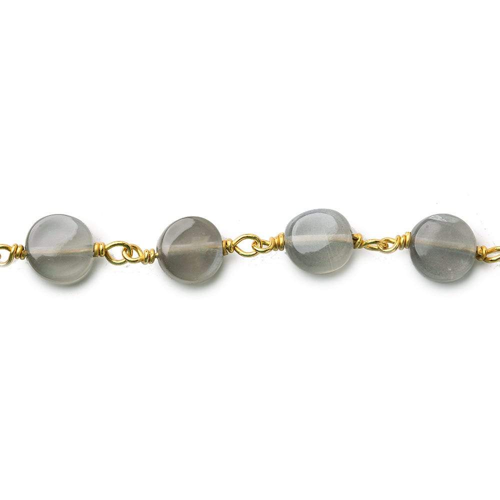7mm Platinum Grey Moonstone plain coin Vermeil Chain by the foot - Beadsofcambay.com