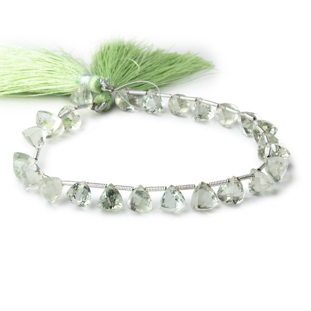 7mm Prasiolite Top Drilled Faceted Trillion Beads 8 inch 24 pieces - Beadsofcambay.com