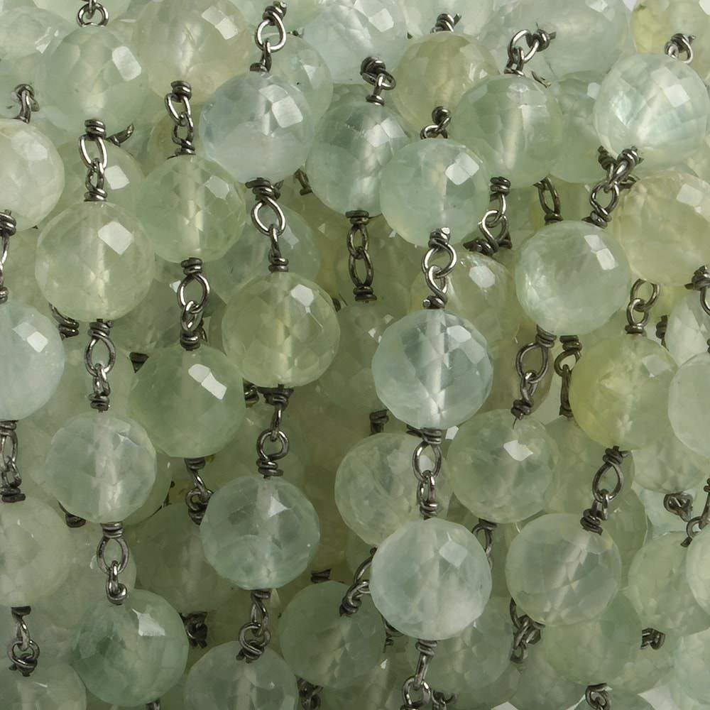 7mm Prehnite faceted round Black Gold .925 Silver Chain by the foot 24 pieces - Beadsofcambay.com