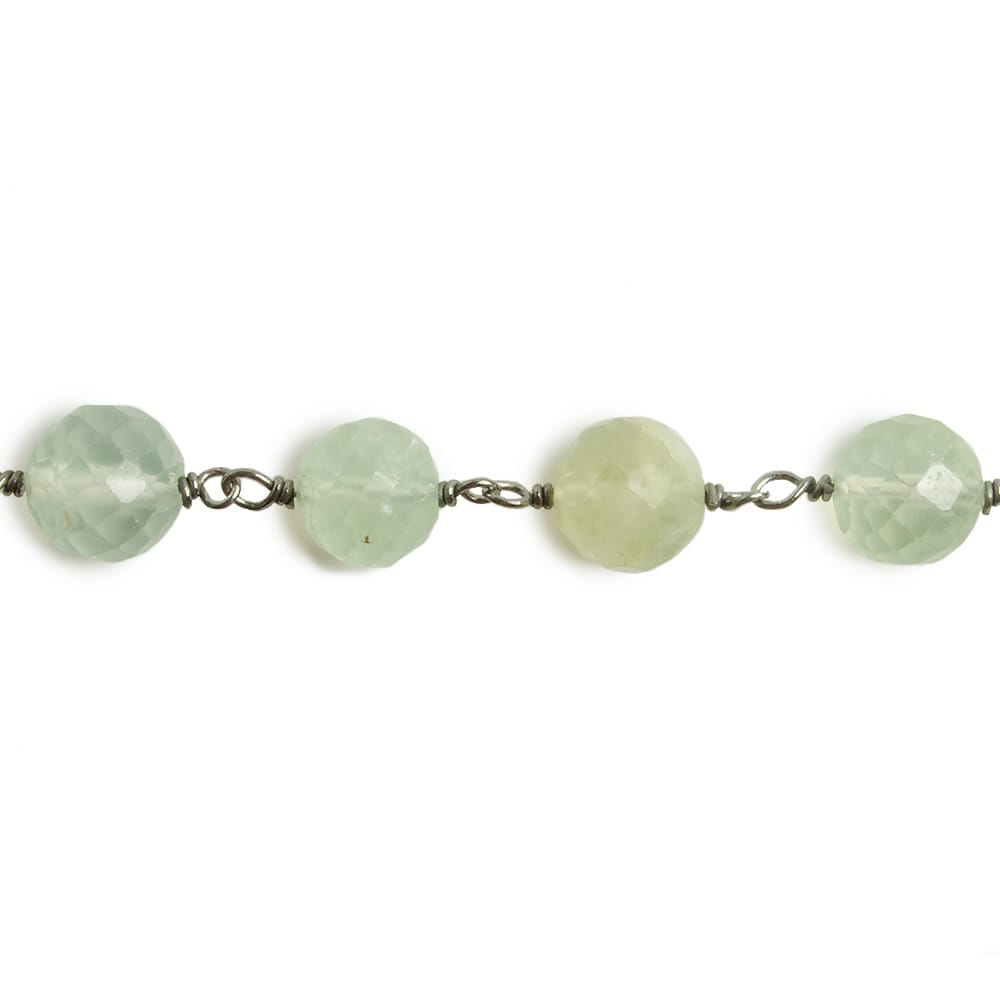 7mm Prehnite faceted round Black Gold .925 Silver Chain by the foot 24 pieces - Beadsofcambay.com