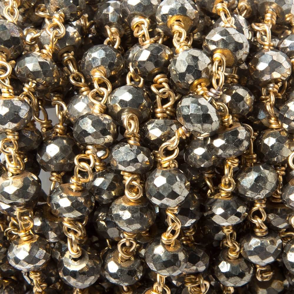 7mm Pyrite faceted rondelle 22kt Gold Chain by the foot 24 pieces - Beadsofcambay.com