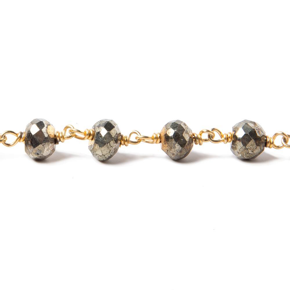 7mm Pyrite faceted rondelle 22kt Gold Chain by the foot 24 pieces - Beadsofcambay.com