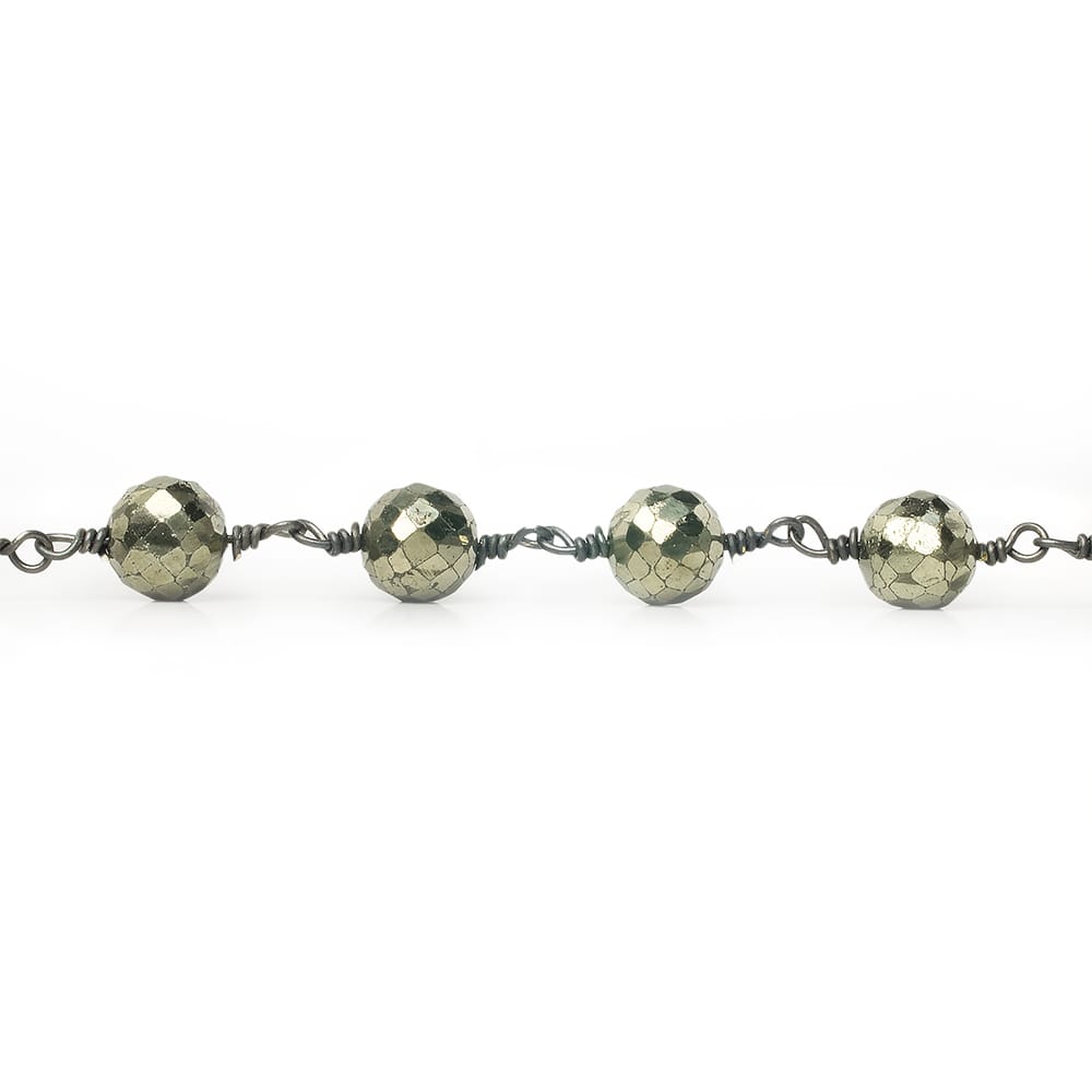 7mm Pyrite faceted round Black Gold Chain sold by the foot 21 pieces - Beadsofcambay.com