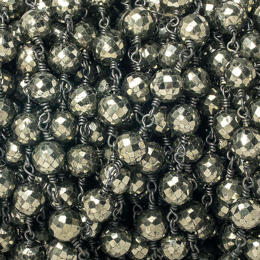 7mm Pyrite faceted round Black Gold Chain sold by the foot 21 pieces - Beadsofcambay.com