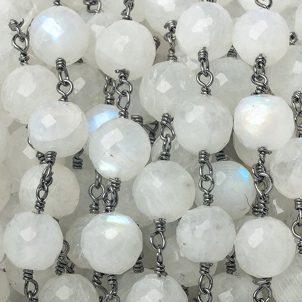 7mm Rainbow Moonstone faceted round Black Gold Chain by the foot 23 pieces - Beadsofcambay.com