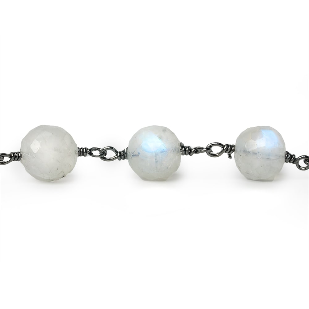 7mm Rainbow Moonstone faceted round Black Gold Chain by the foot 23 pieces - Beadsofcambay.com