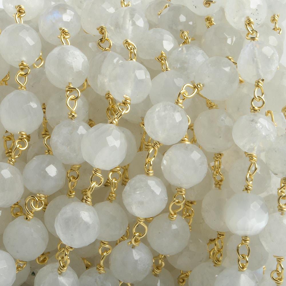 7mm Rainbow Moonstone faceted round Vermeil Chain by the foot 24 pieces - Beadsofcambay.com