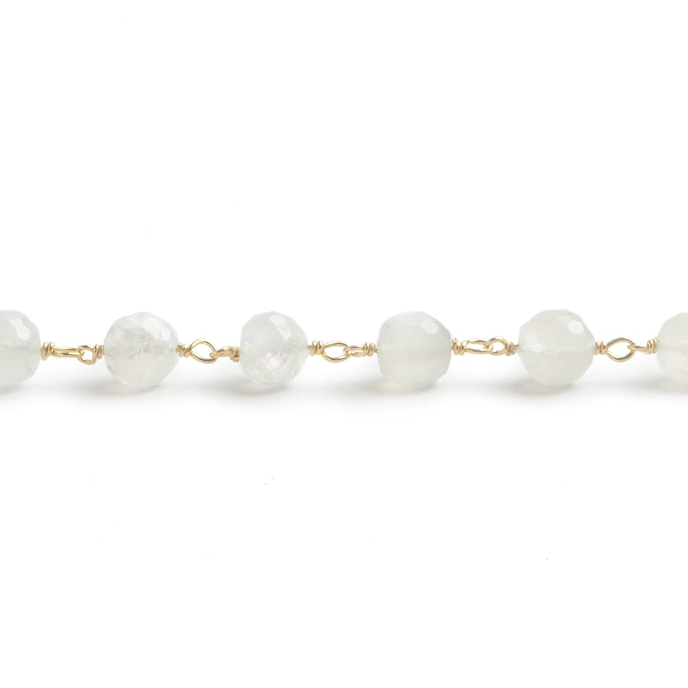 7mm Rainbow Moonstone faceted round Vermeil Chain by the foot 24 pieces - Beadsofcambay.com