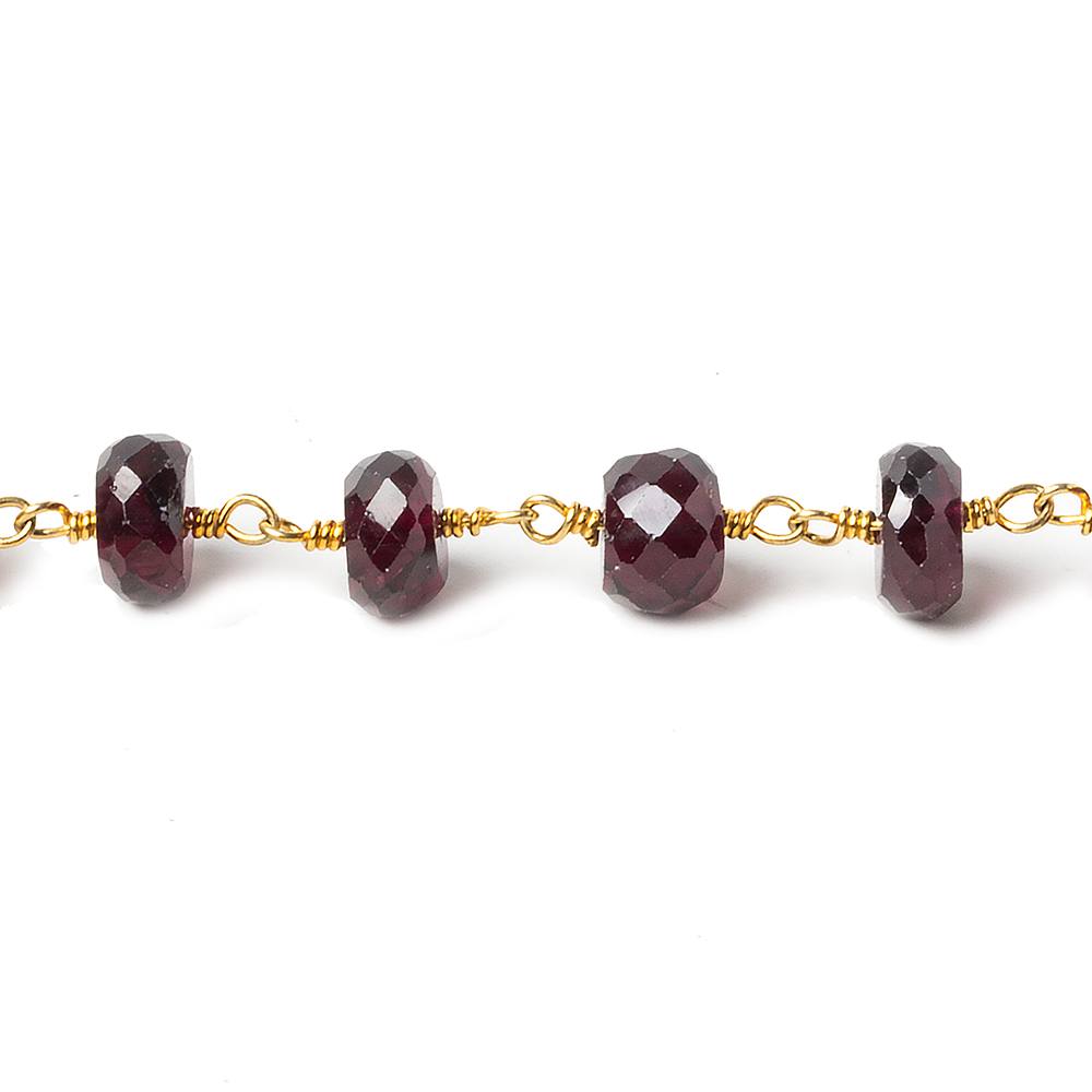 7mm Rhodolite Garnet faceted rondelle Vermeil Chain by the foot 30 beads - Beadsofcambay.com