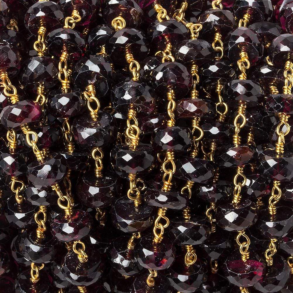 7mm Rhodolite Garnet faceted rondelle Vermeil Chain by the foot 30 beads - Beadsofcambay.com