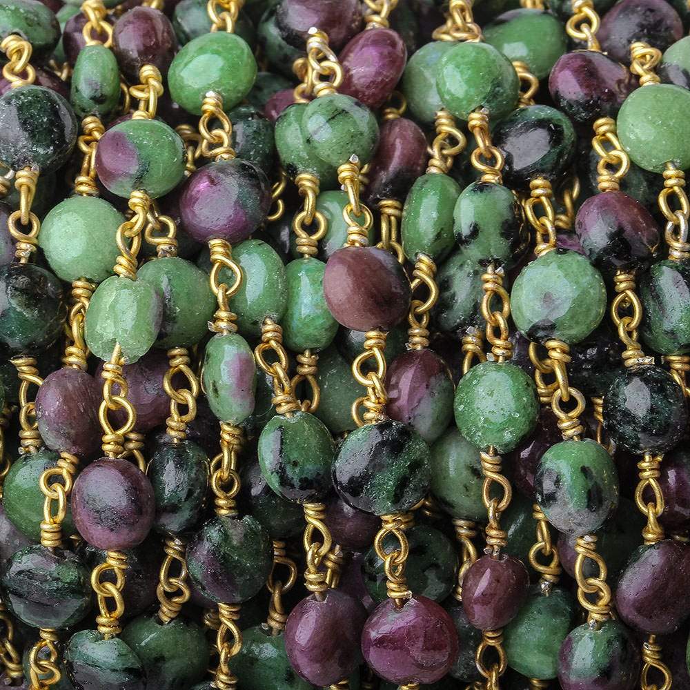7mm Ruby in Zoisite plain coin Vermeil Chain by the foot - Beadsofcambay.com