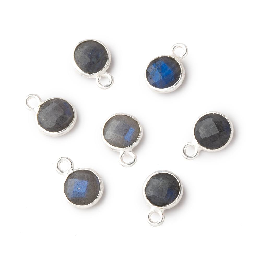 7mm Silver .925 Bezel Black Labradorite faceted coin focal Pendant Set of 4 pieces - Beadsofcambay.com