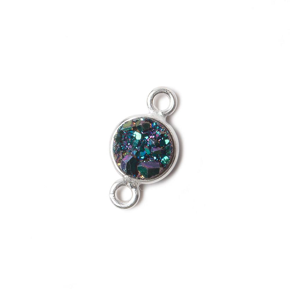 7mm Silver .925 Bezel Mystic Mermaid Green Drusy Coin Connector 1 piece - Beadsofcambay.com