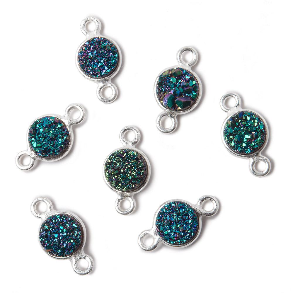 7mm Silver .925 Bezel Mystic Mermaid Green Drusy Coin Connector 1 piece - Beadsofcambay.com