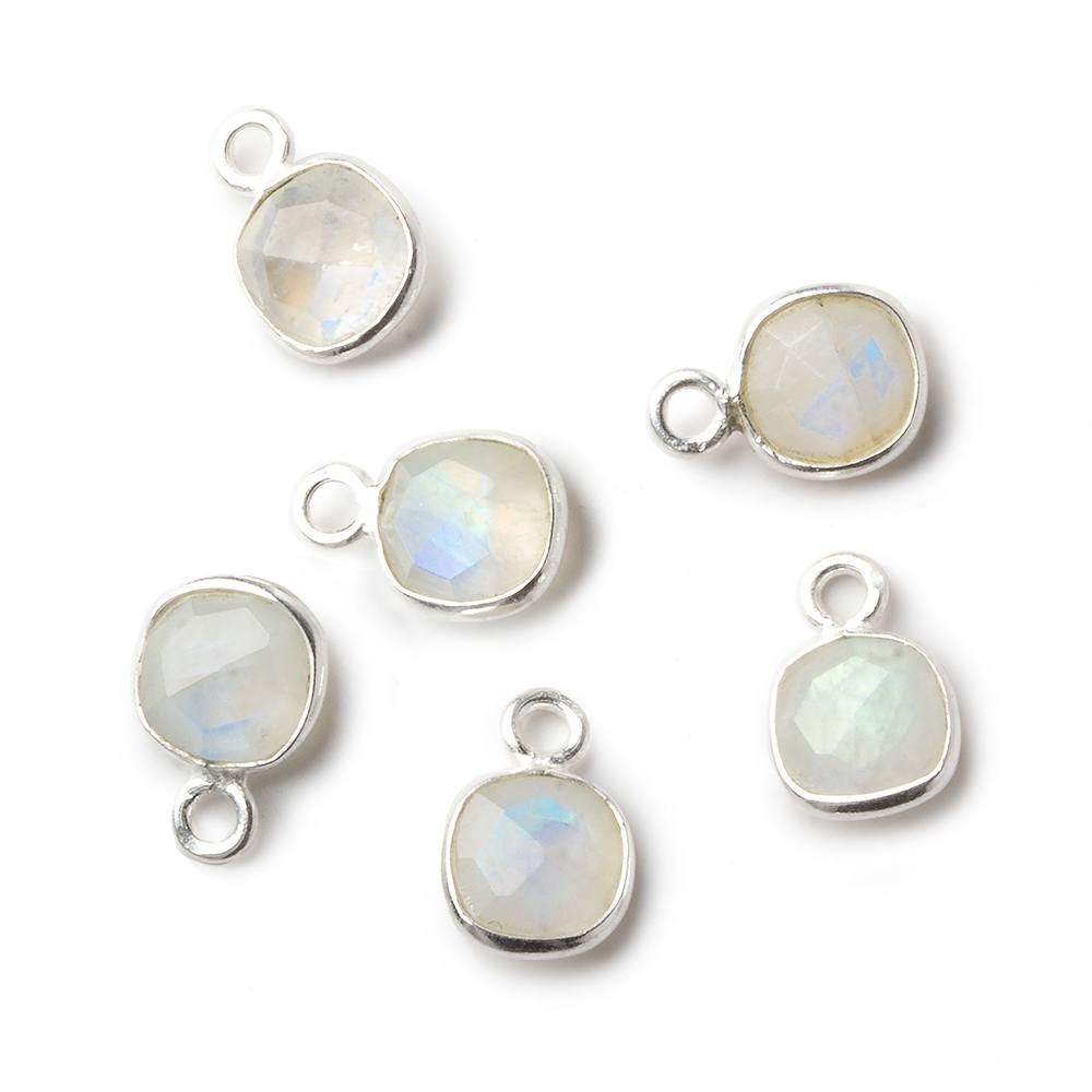 7mm Silver .925 Bezel Rainbow Moonstone faceted cushion focal Pendant 1 piece - Beadsofcambay.com