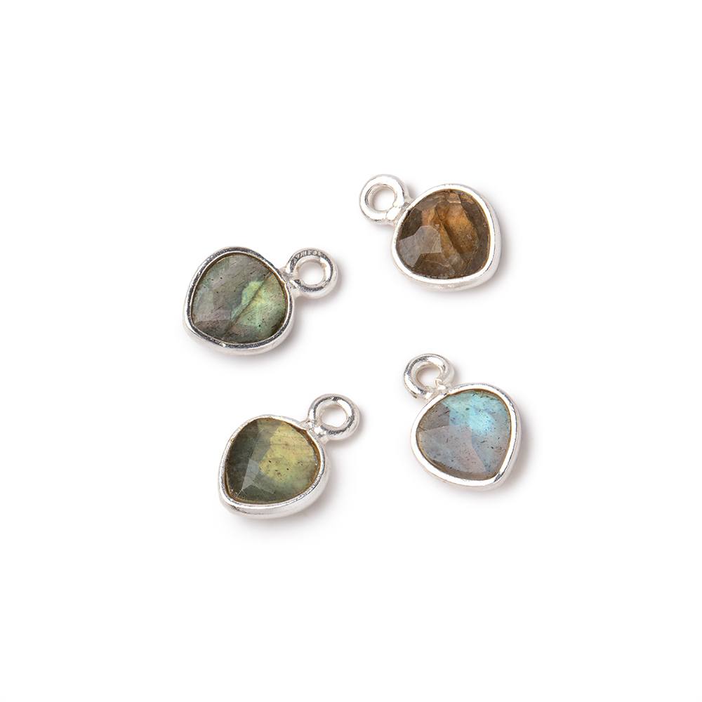 7mm Silver Bezeled Labradorite faceted heart pendants Set of 4 Pieces - Beadsofcambay.com