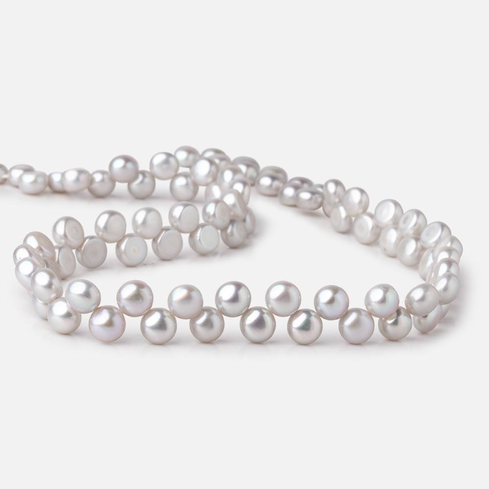 7mm Silver Top Drill Button Freshwater Pearls 16 inch 80 Beads - Beadsofcambay.com