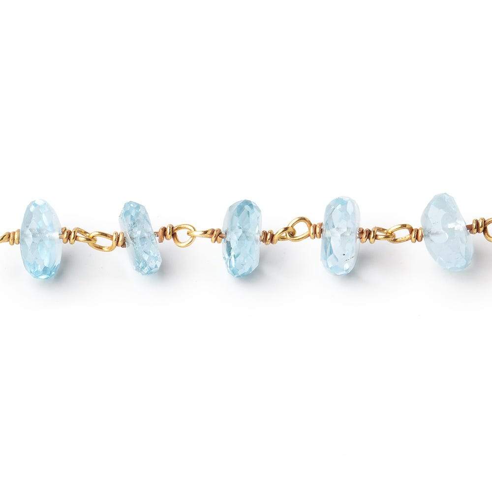 7mm Sky Blue Topaz Faceted Rondelles on Vermeil Chain by the Foot - Beadsofcambay.com