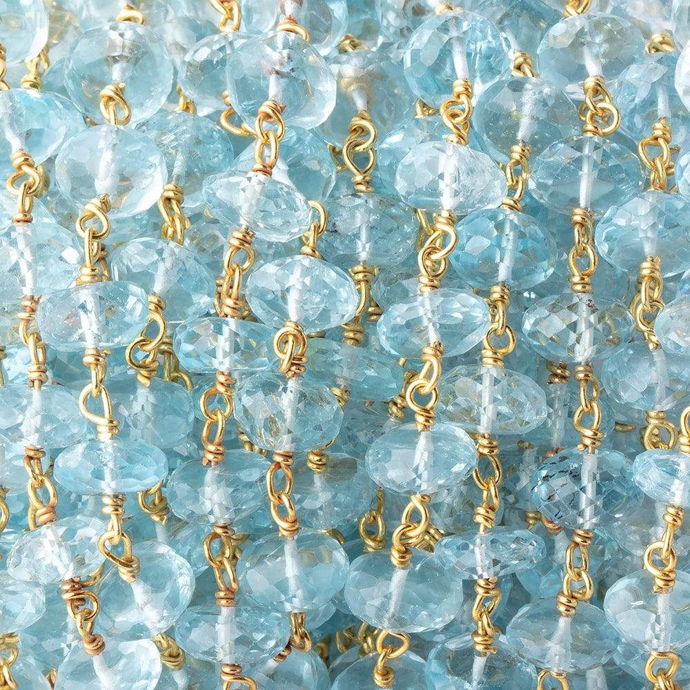 7mm Sky Blue Topaz Faceted Rondelles on Vermeil Chain by the Foot - Beadsofcambay.com