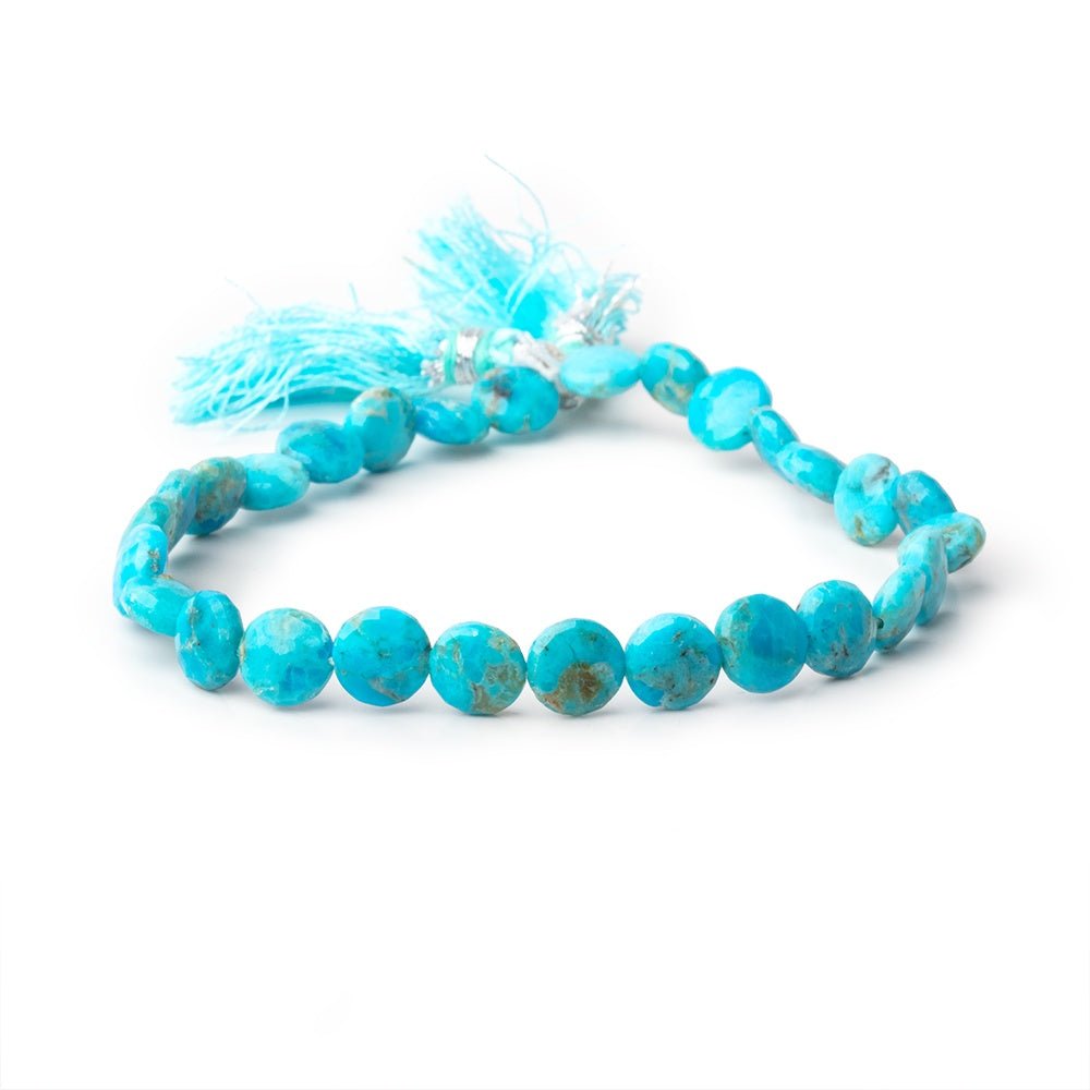 7mm Sleeping Beauty Turquoise Faceted Coins 8 inch 28 Beads - Beadsofcambay.com