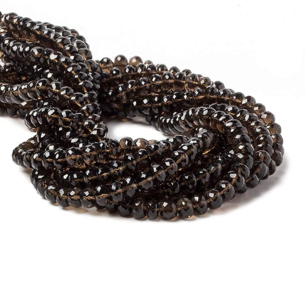 7mm Smoky Quartz Faceted Rondelle Beads 14 inch 77 pieces - Beadsofcambay.com