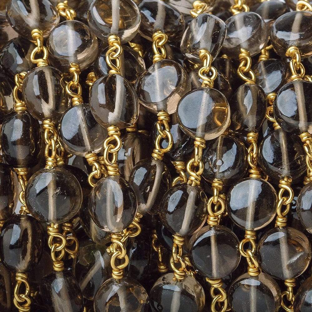 7mm Smoky Quartz plain coin Vermeil Chain by the foot - Beadsofcambay.com