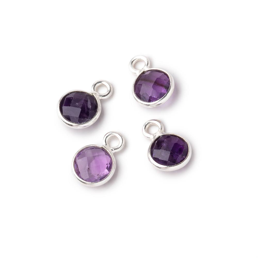 7mm Sterling Silver Bezel Amethyst Faceted Coin Focal Pendants Set of 4 pieces - Beadsofcambay.com