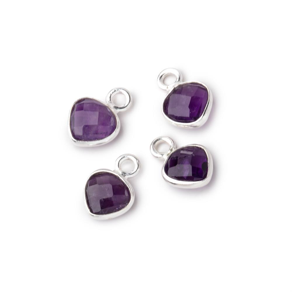7mm Sterling Silver Bezel Amethyst Faceted Heart Focal Pendants Set of 4 pieces - Beadsofcambay.com