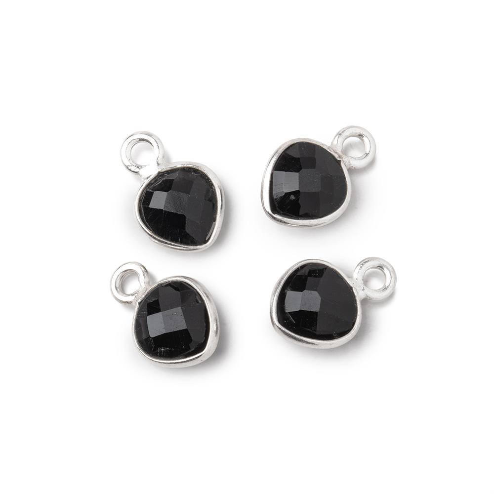 7mm Sterling Silver Bezel Black Onyx Faceted Heart Focal Pendants Set of 4 pieces - Beadsofcambay.com