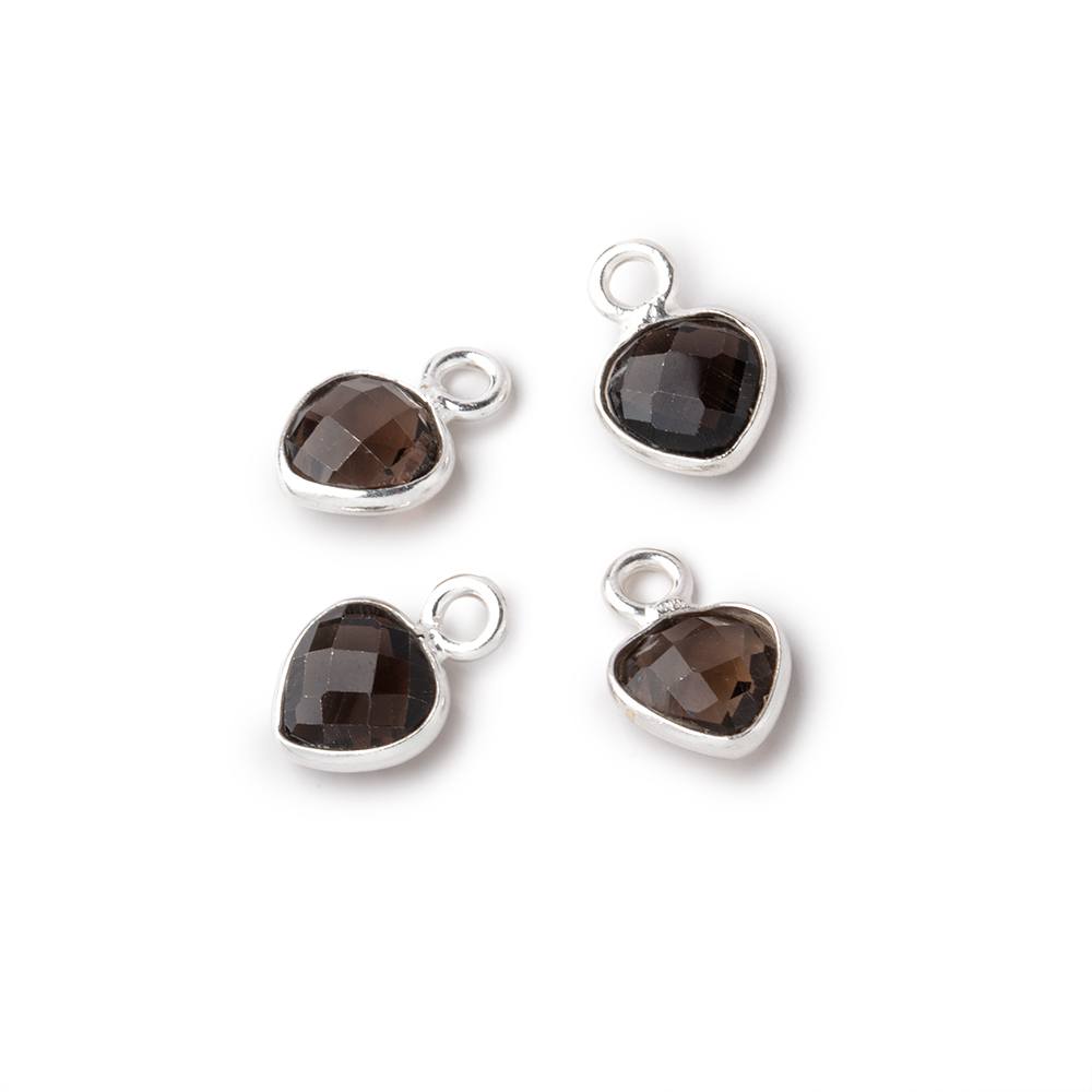 7mm Sterling Silver Bezel Smoky Quartz Faceted Heart Focal Pendants Set of 4 pieces - Beadsofcambay.com