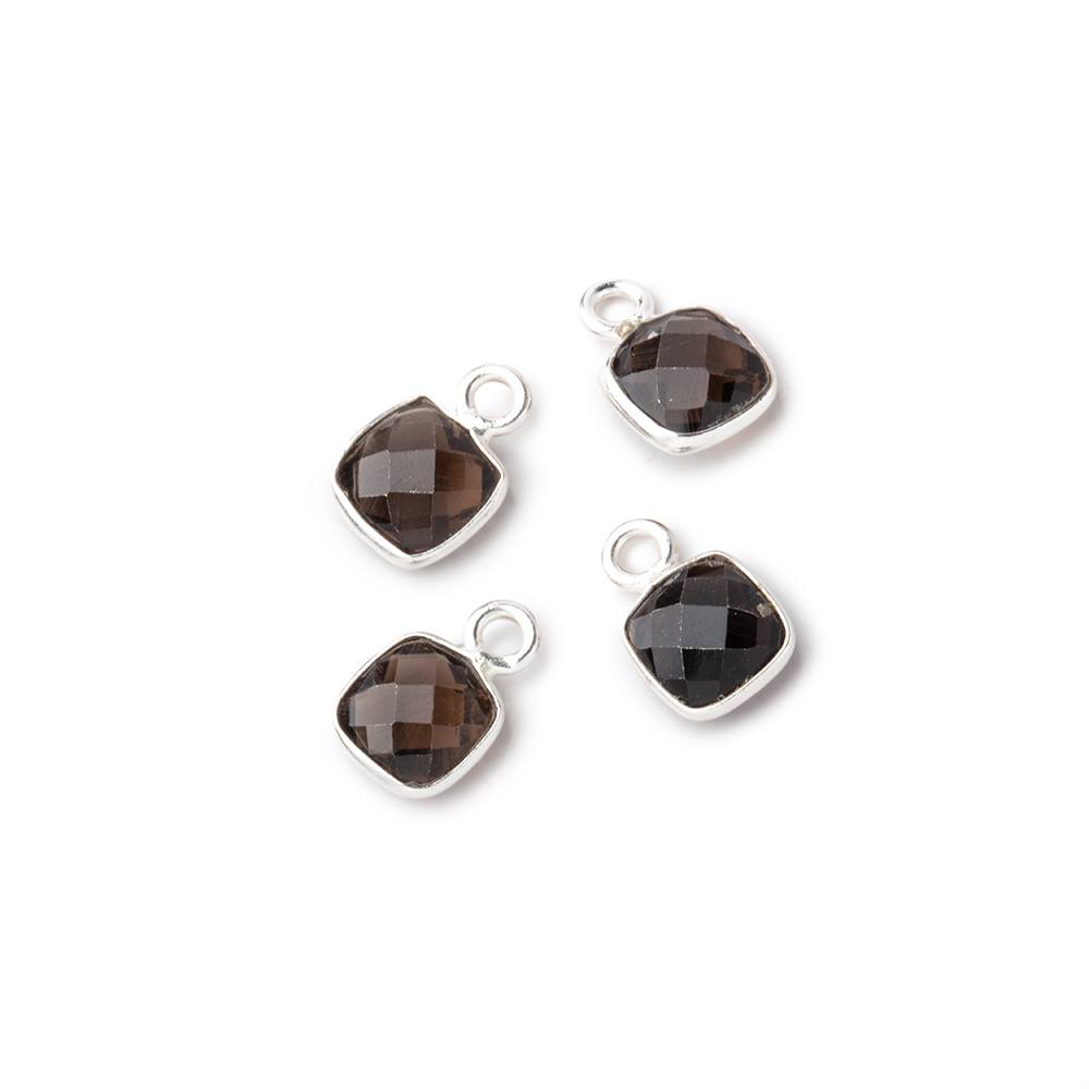 7mm Sterling Silver Bezel Smoky Quartz Faceted Pillow Focal Pendants Set of 4 pieces - Beadsofcambay.com