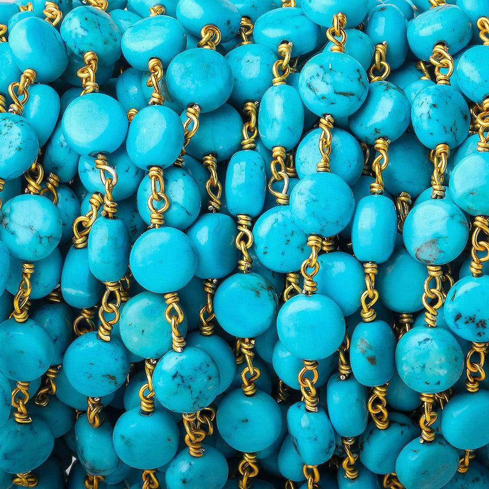 7mm Turquoise Howlite plain coin Vermeil Chain by the foot - Beadsofcambay.com