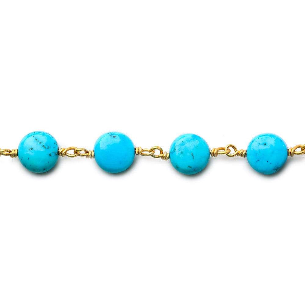 7mm Turquoise Howlite plain coin Vermeil Chain by the foot - Beadsofcambay.com