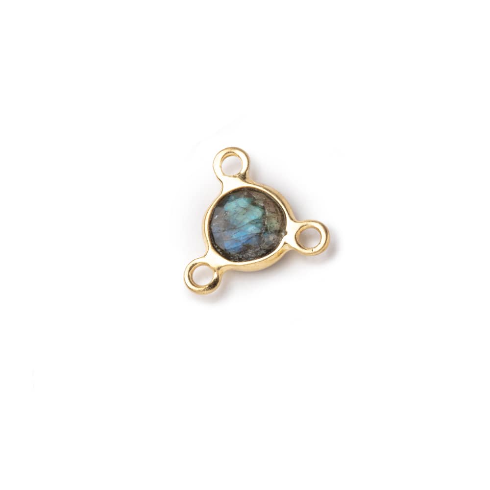 7mm Vermeil Bezel Labradorite Faceted Coin 3 Ring Connector 1 piece - Beadsofcambay.com
