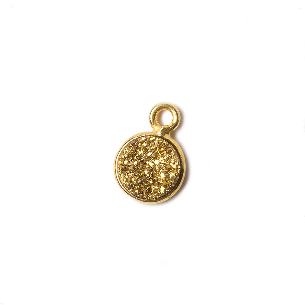 7mm Vermeil Bezel Metallic Gold Drusy Coin Pendant 1 piece - Beadsofcambay.com