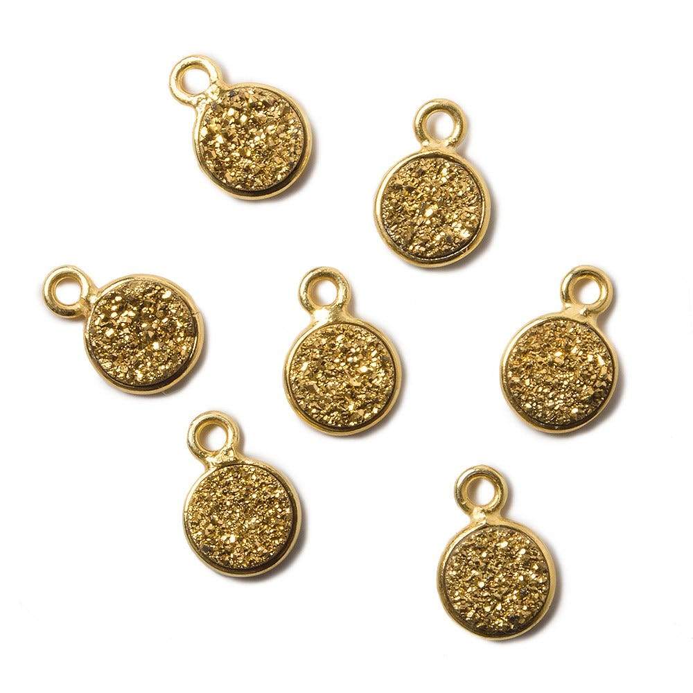 7mm Vermeil Bezel Metallic Gold Drusy Coin Pendant 1 piece - Beadsofcambay.com