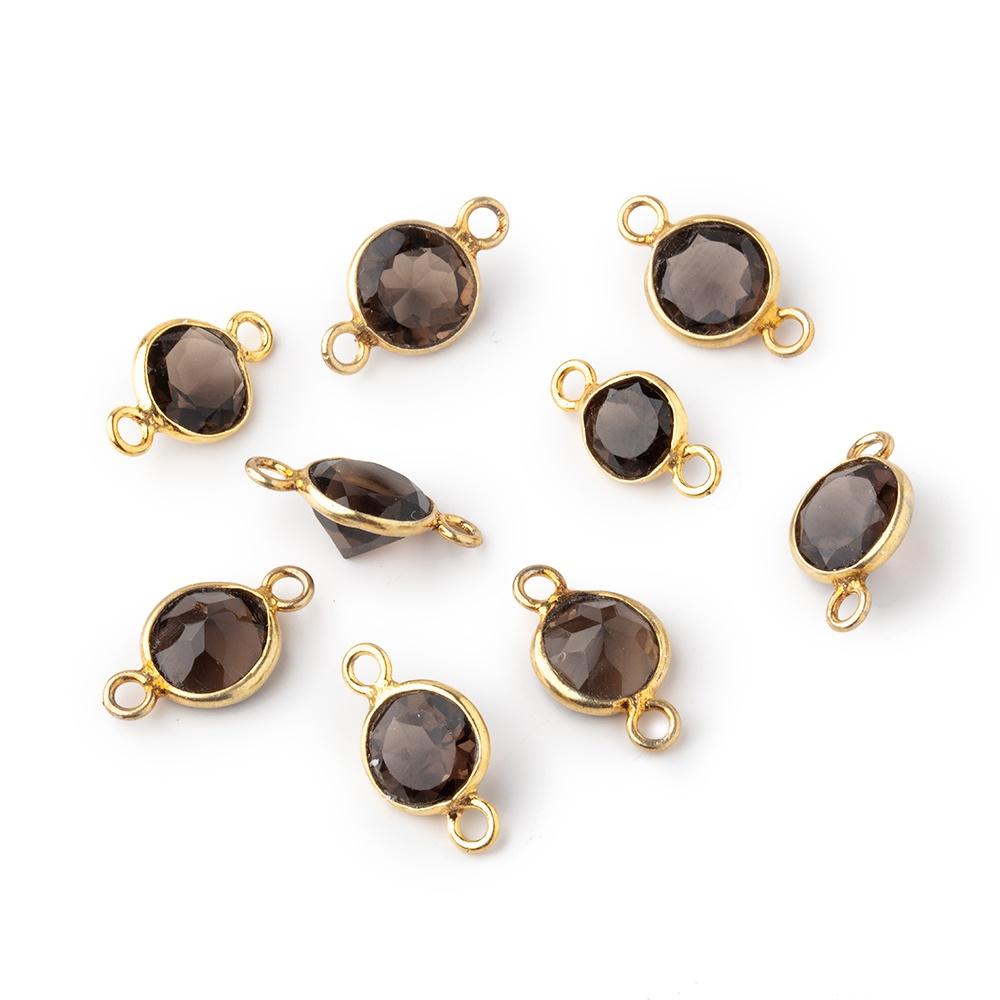 7mm Vermeil Bezel Smoky Quartz Faceted Coin Connector 1 focal bead - Beadsofcambay.com