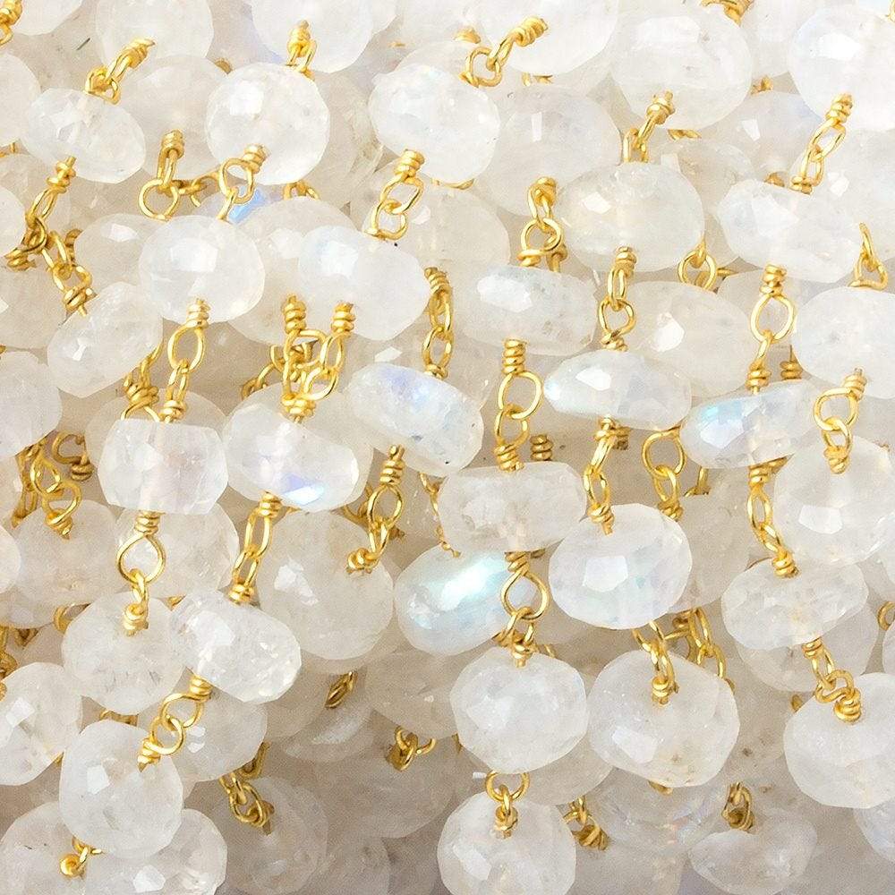 6mm Rainbow Moonstone Faceted Rondelle Beads on Vermeil Chain - Beadsofcambay.com