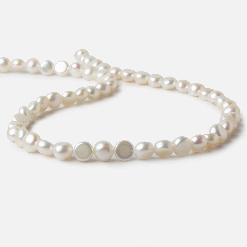 7mm White Button Side Drilled Freshwater Pearls 16 inch 56 pieces - Beadsofcambay.com