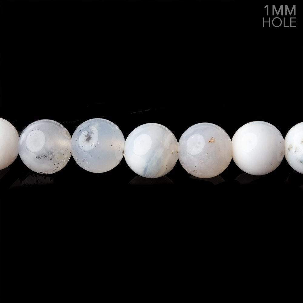 7mm White Dendritic Opal plain round large hole beads 16 inch 59 pieces - Beadsofcambay.com