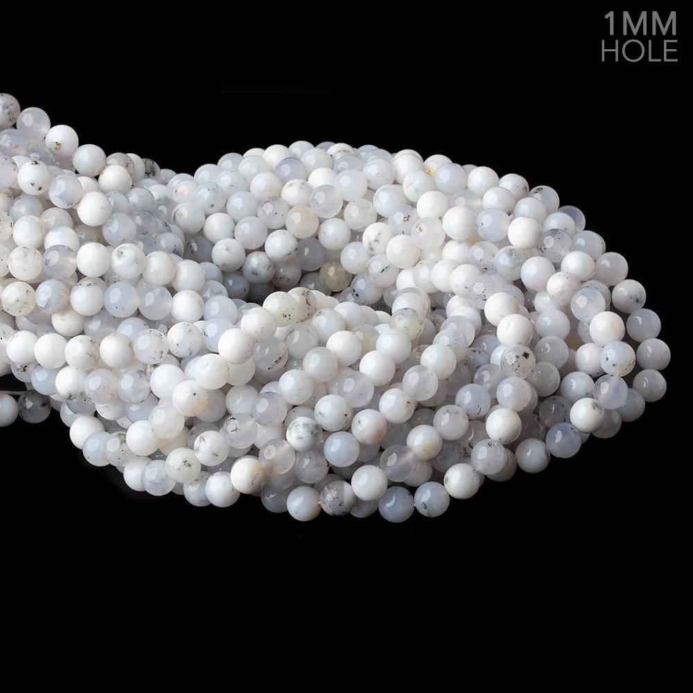 7mm White Dendritic Opal plain round large hole beads 16 inch 59 pieces - Beadsofcambay.com